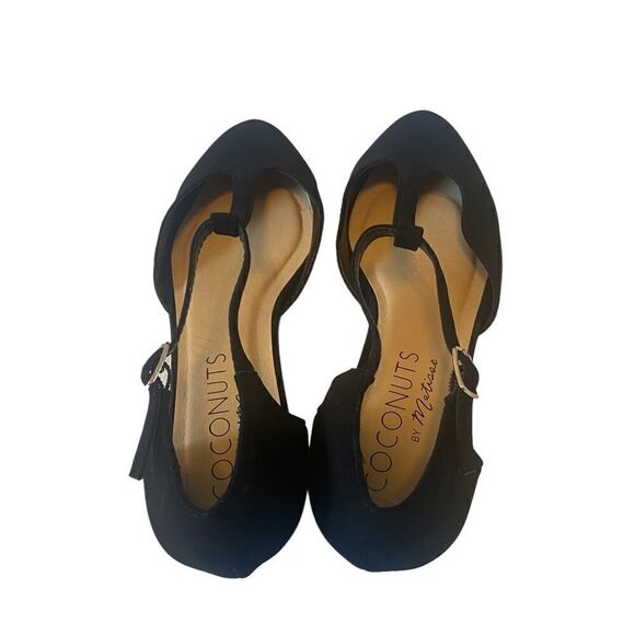 Coconuts by Matisse Black Faux Suede Pointed Toe Ankle Strap Low Heel Flats - Picture 3 of 7